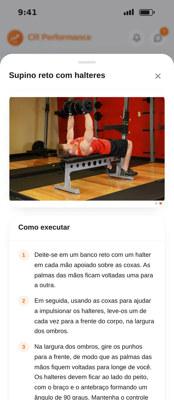 Tela Como executar, com a animação e o passo a passo do exercício