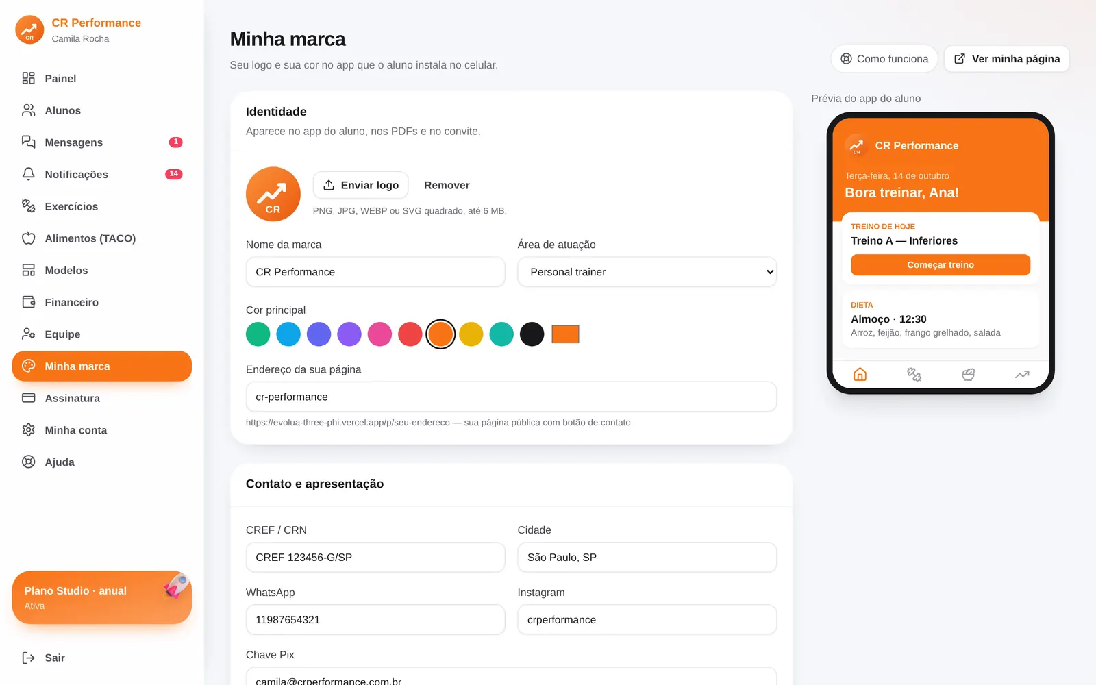 Tela do passo 1: Crie sua conta e ponha sua marca